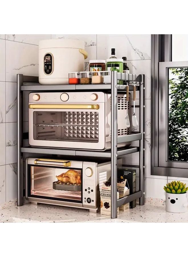 Gray Heavy Duty Expandable Microwave Stand Adjustable Oven Rack With Hooks 200lb Capacity - Image 3